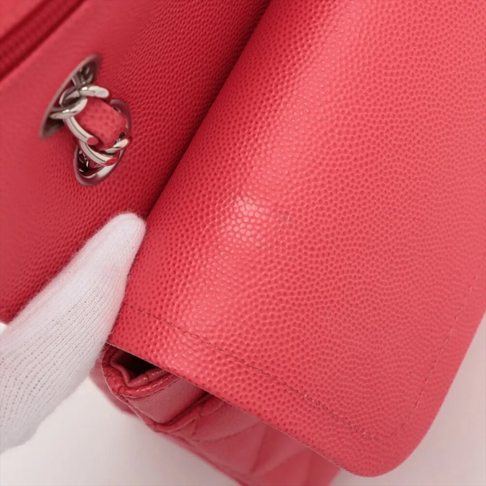 Chanel Matelasse 25 Caviar Skin Double Flap Double Chain Bag Red Silver Metal - Picture 13 of 16
